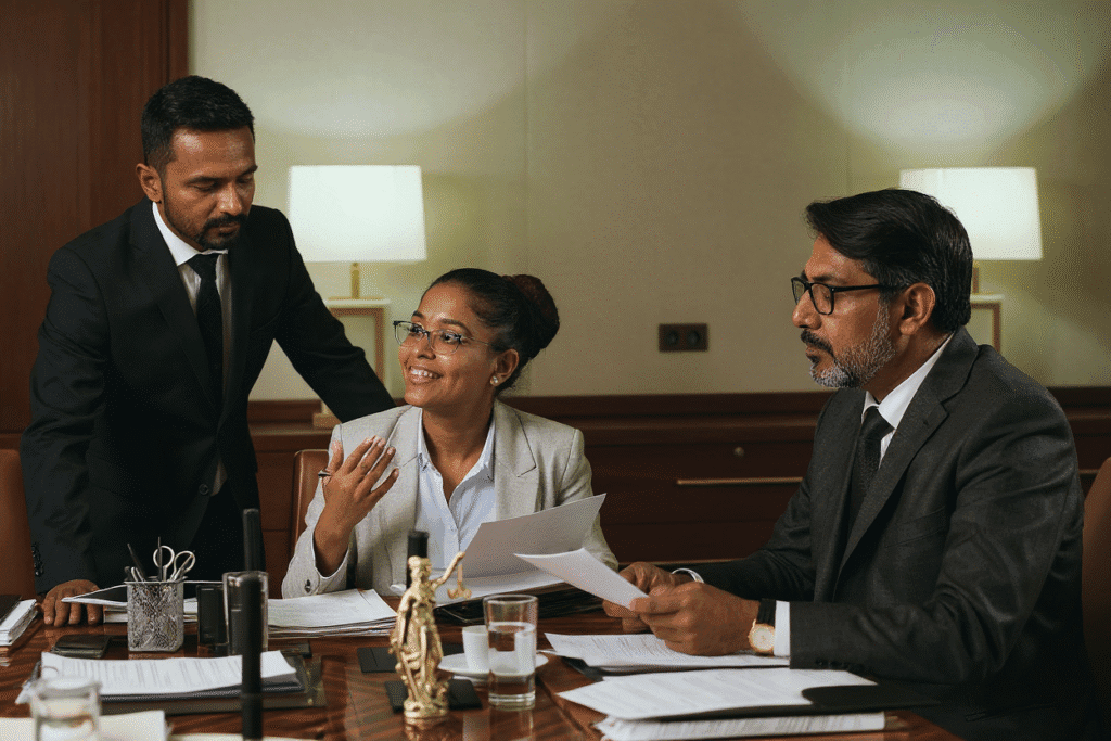 Consumer court loan dispute resolution guide showing person reviewing loan documents with gavel symbolizing justice