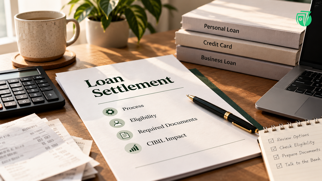 Financial documents illustrating the Axis Bank loan settlement process, eligibility, required documents and CIBIL score impact.